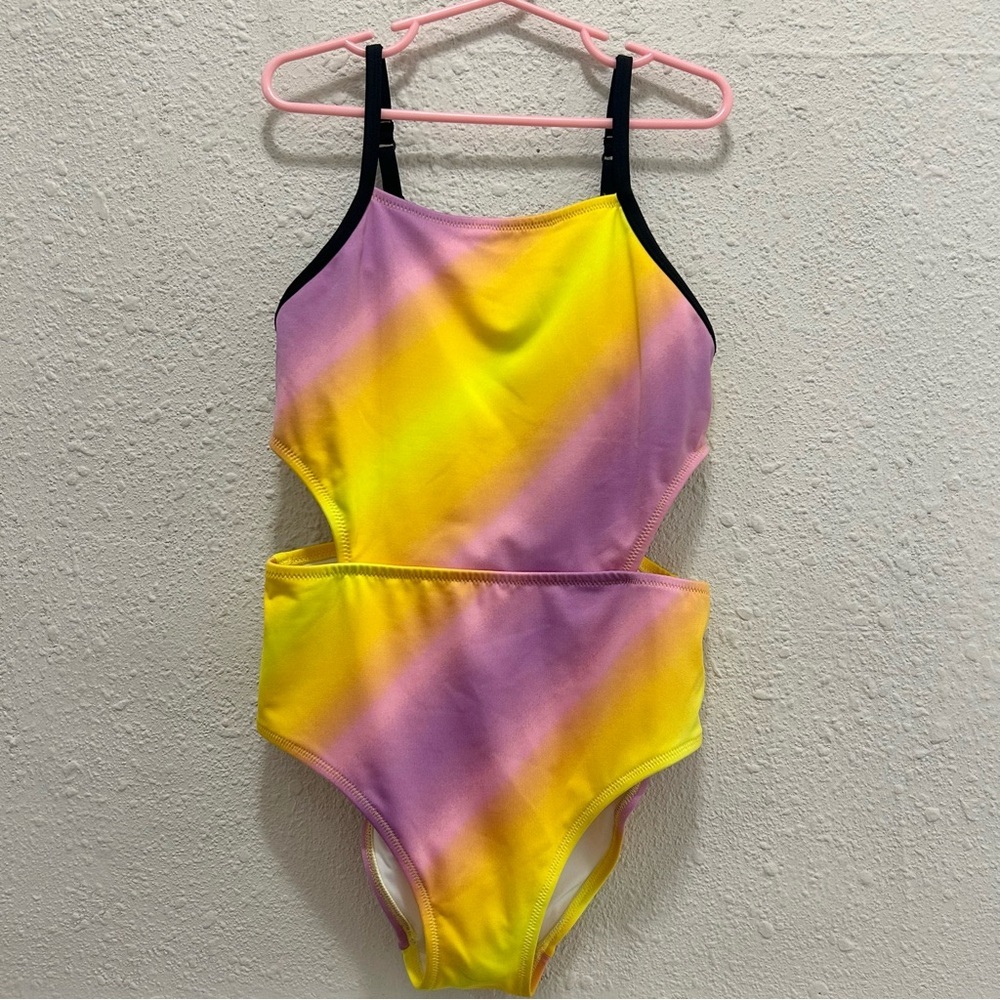Happy Nation Girls Multi Color Cutout Side One Piece Swimsuit Size 12 Large
